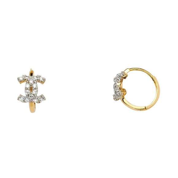 New 14K Yellow gold CZ Designer look Huggies Earrings 12mm